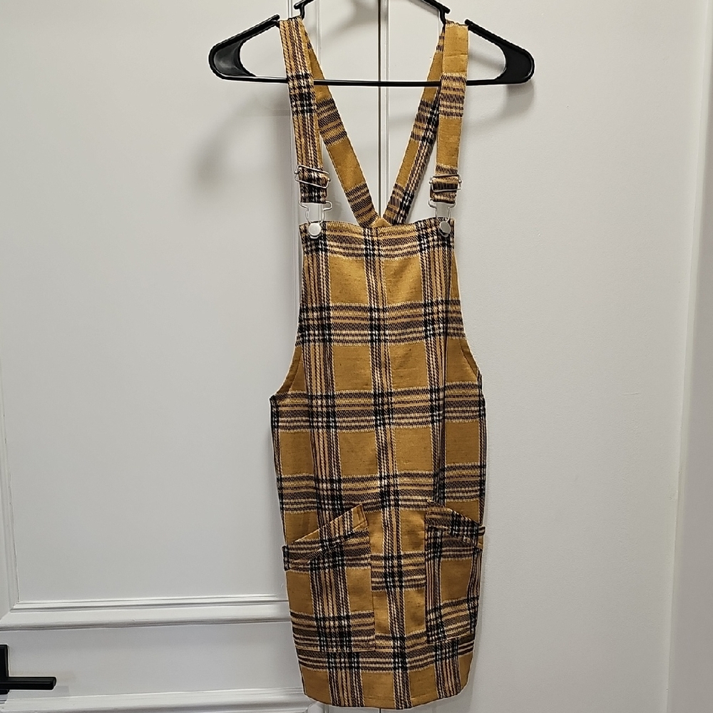 SO Yellow and Black Plaid Overall Mini Dress Like New, Never Worn, Sz: XS
